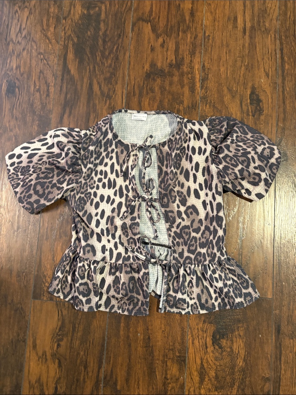 Asos design cotton poplin peplum Leopard Print Tie-Front Top - Brown